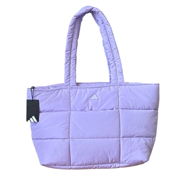 Adidas Women's Quilted All Me 3 Tote Powder Purple Plum Bag Puffy Travel NEW - Picture 2 of 10